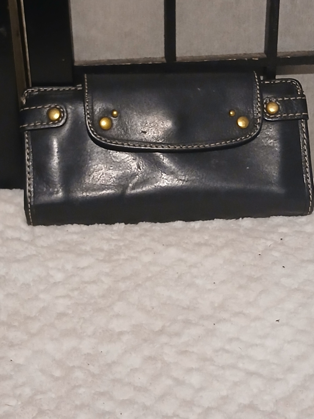 Fossil Black Leather Wallet with Brass Studs